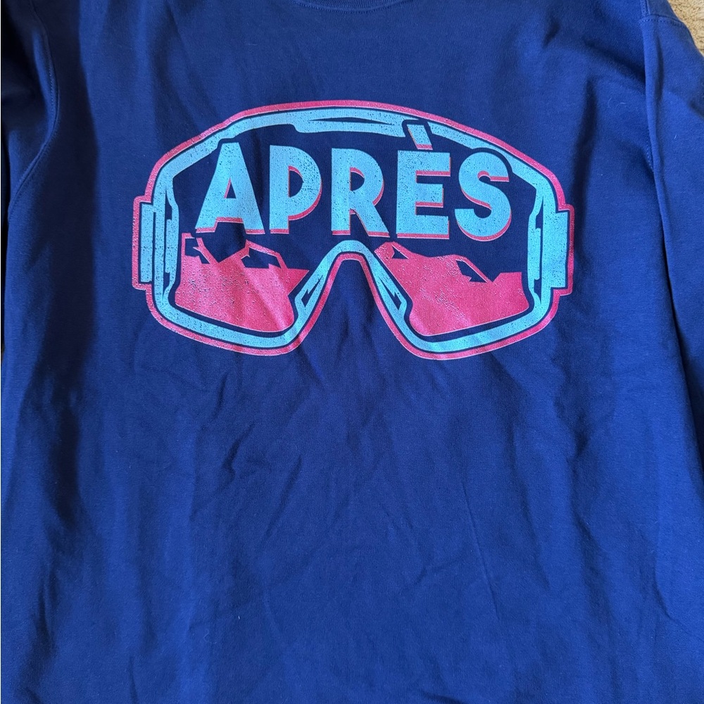 Port and Company Women's Blue Sweatshirt with Pink & Light Blue Apres Graphic